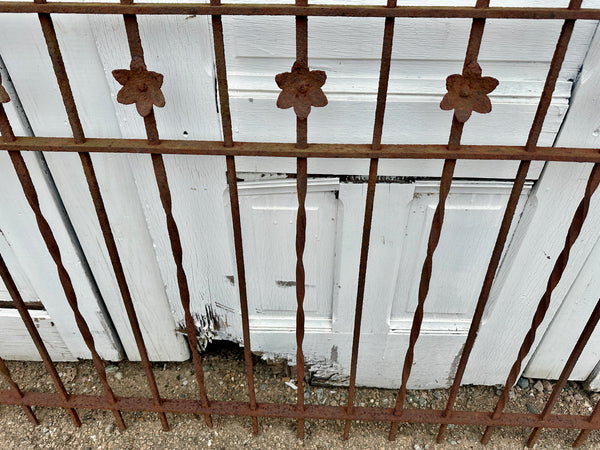 Antique Wrought Iron Fencing w/ Ball Top Finials & Floral Medallion GA20481