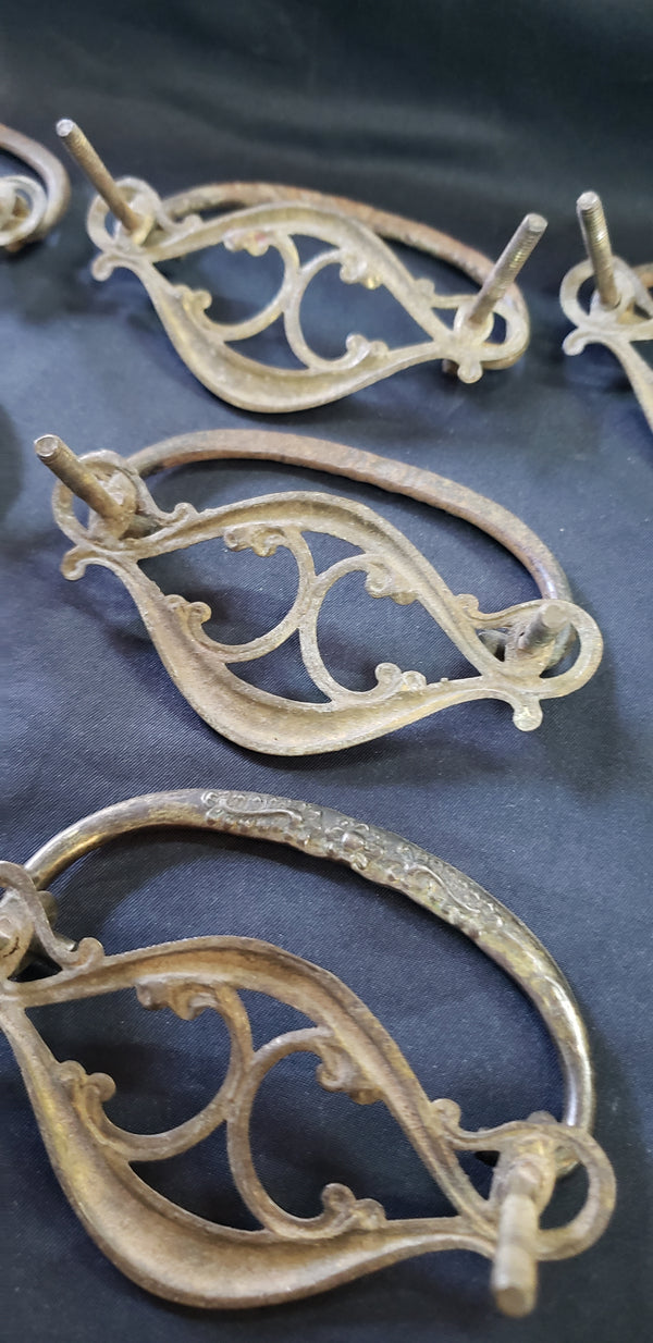 14 Ornate Solid Brass Furniture Drawer Pulls w/ Screws 4" x 1 3/4" GS00984