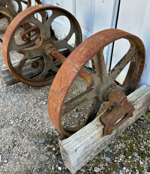 Pair of Industrial Cast Iron Cart Wheels GA20943