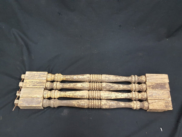 Architectural Salvage 4 Wooden Spindles Balusters Double Collars & Spiral Center