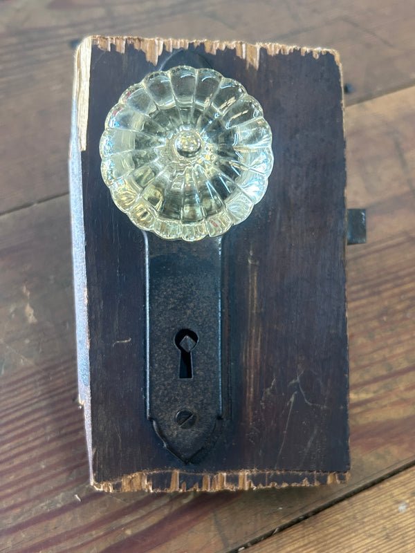 Antique Art Deco Salvaged Mortise Lock Set Encased in Wood GS010971