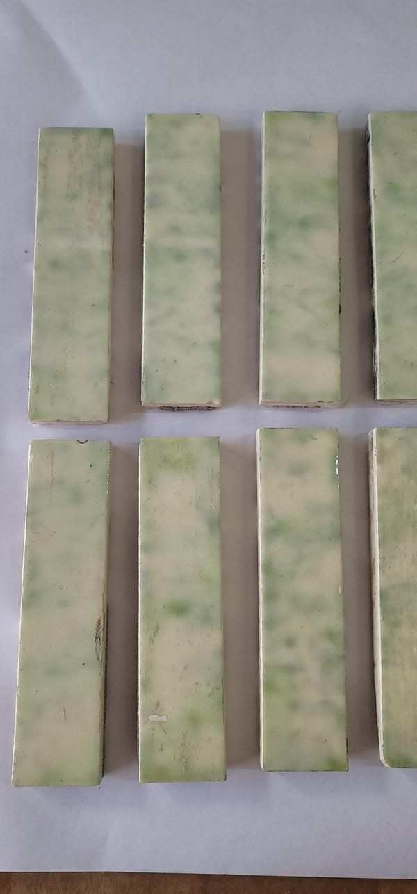 Vintage Lot of 19 Green & Ivory Ceramic Fireplace Tiles 6" x 1 1/2" GS00677