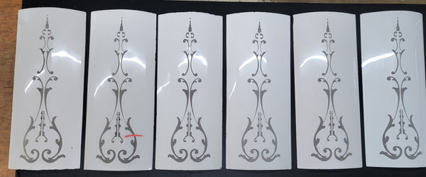 Rare White Cased Etched Curved Glass Panels 24" x 10" - 7 Available! GS00759
