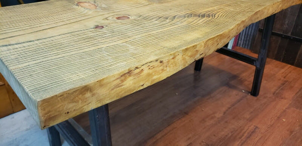6 Foot Indoor Outdoor Pressure Treated Live Edge Table w/ Cast Iron Legs GS00728