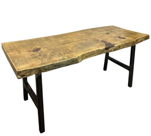 Custom Built Dining Table w/ Live Edge Pine Table Top & Iron Legs GA20605