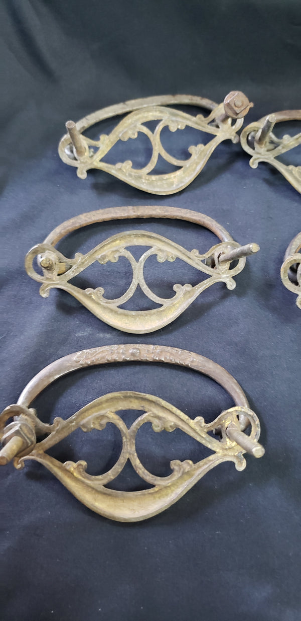 14 Ornate Solid Brass Furniture Drawer Pulls w/ Screws 4" x 1 3/4" GS00984