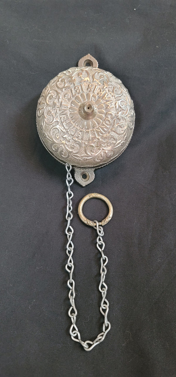 1873 Ornate Embossed Chrome Plated Brass Door Bell With Pull Chain GS00733
