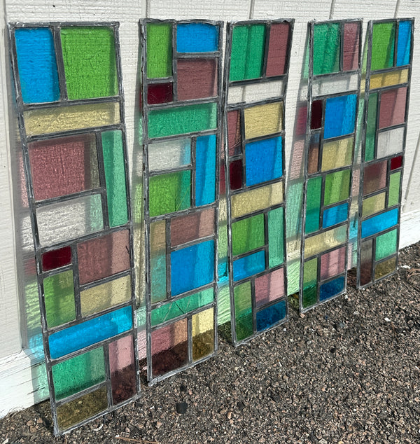 Vintage 5-Pc Set of Stained Glass Window Panels GA20703