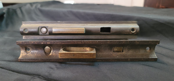 Vintage Brass & Iron Pocket Door Lock Set 7 1/2" x 5 1/4" x 4 1/8" GS00851