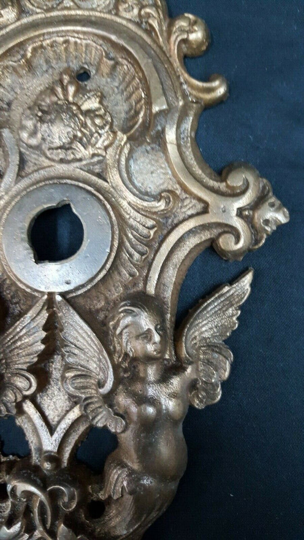 Large Art Nouveau Bronze Double Angel Door Knob Backplate 9 3/4" x 5 1/2 GS00735