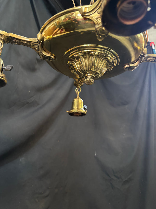 Restored Victorian 4 Light Brass Pan Chandelier 18" x 20" GS00993