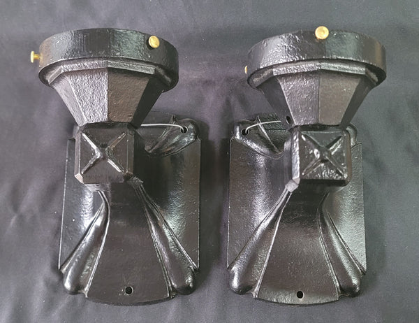 Restored Black Art Deco Cast Iron Sconces 7"x 5" GA20688