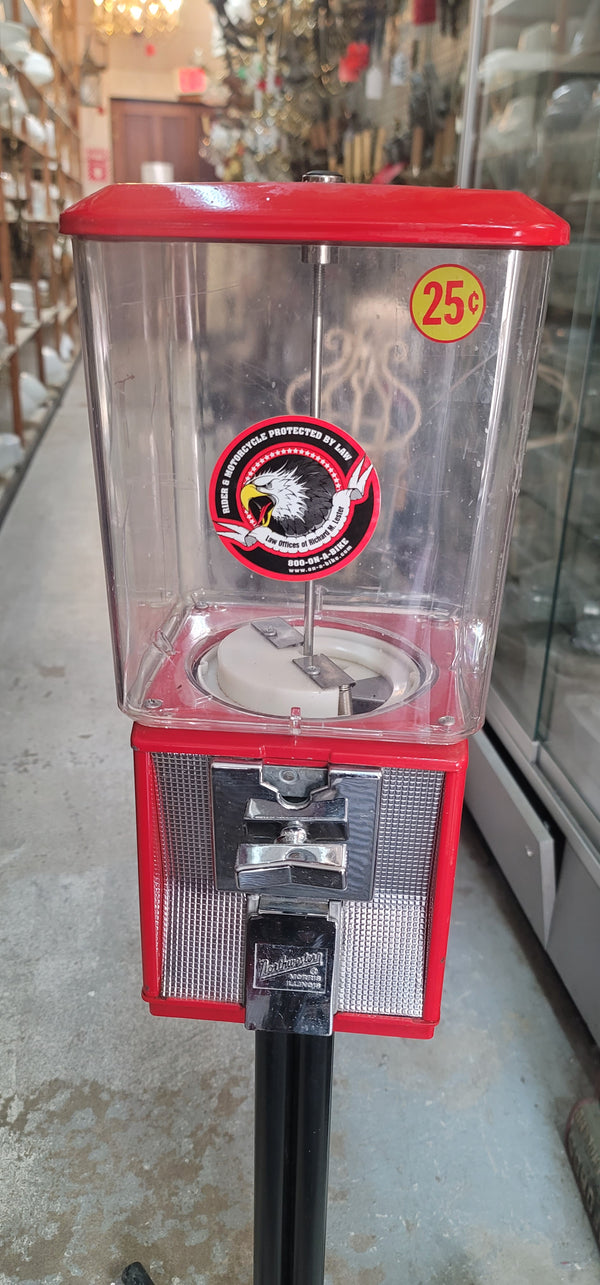 Vintage 25 Cent Free Standing Candy or Gumball Machine 44" Tall GS00996