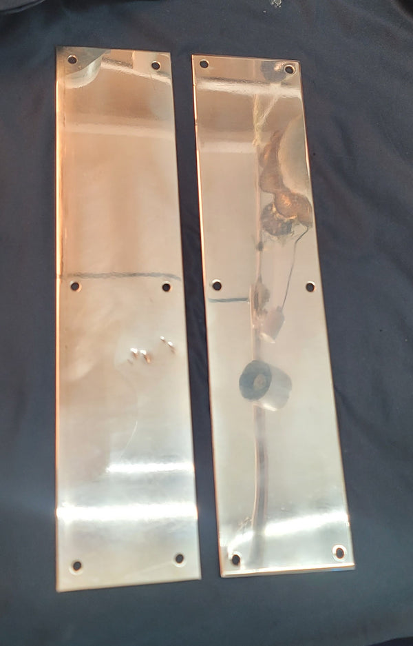 Pair of Restored Red Brass Door Push Plates 15" x 3 1/2" GS01053