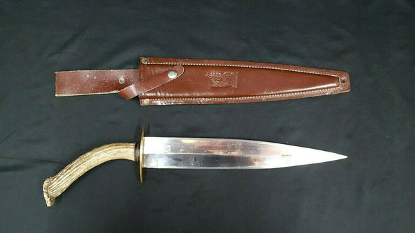 Handmade Knife with Antler Handle & Leather Sheath