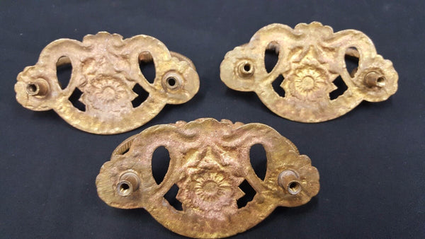 Architectural Salvage Brass Daisy & Tulip Design Drawer Pull Handles Set of 3