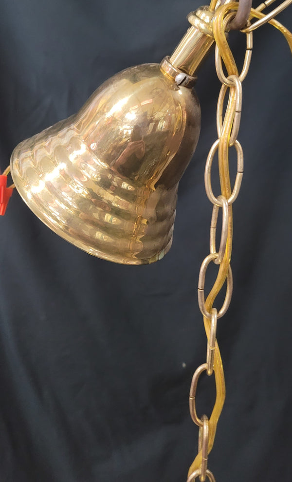 Restored 5 Light Brass Pan Chandelier w/ Glass Shades 22" x 15" GS00972