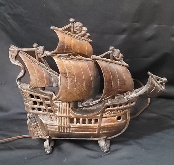Vintage Cast Iron Galleon Sailing Ship Table Lamp 13" x 11" GS00872