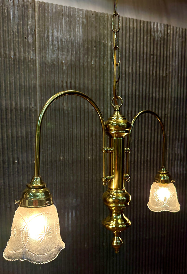 Vintage Brass 2-Arm Chandelier - 14" T x 18" W - GA21030