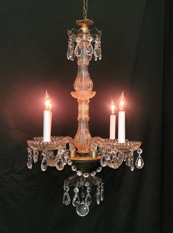 Restored 4 Light Crystal Chandelier w/ Faceted Prism Garland 25" x 19" GS00577