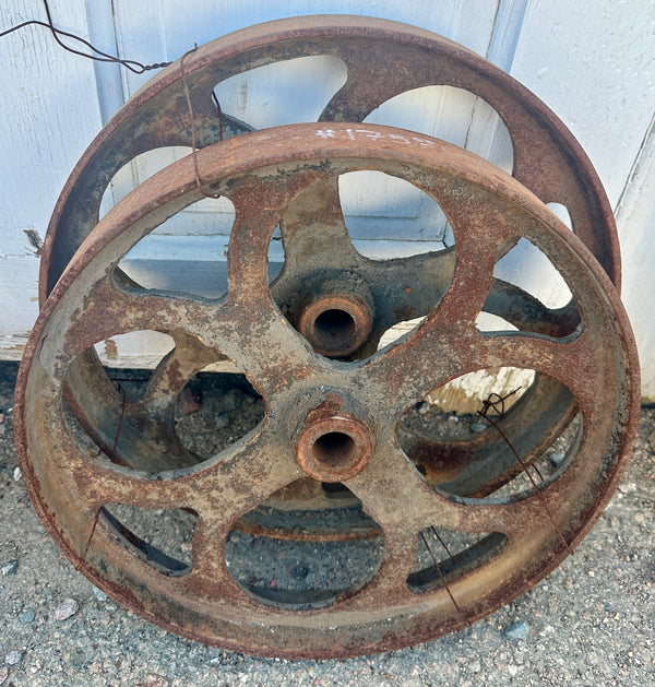 Pair of Industrial Cast Iron Cart Wheels GA20923