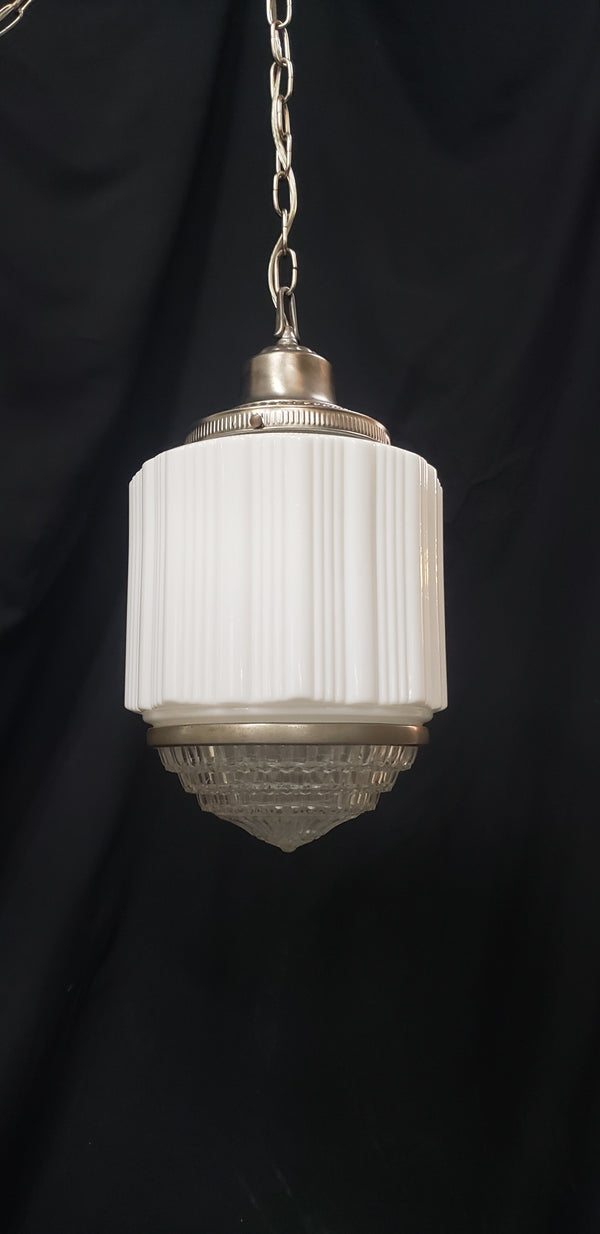 Restored Art Deco Pendant Light w/ Tiered Glass Bottom 17" T x 10" W GA1173