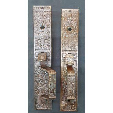 Pair of Solid Brass Eastlake Victorian Door Pull Plates 12 3/8" x 2 1/8" GA4008