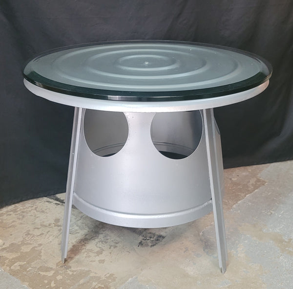 Repurposed Side Table Metal Container w/ Beveled Tempered Glass Top GS00601