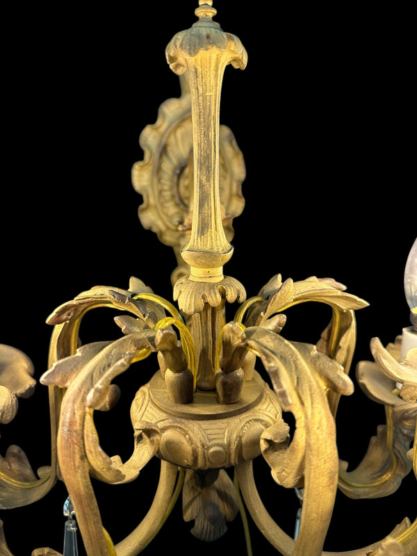 Restored Antique Solid Brass 5-Light Wall Sconce w/ Crystal Pendants GA20707