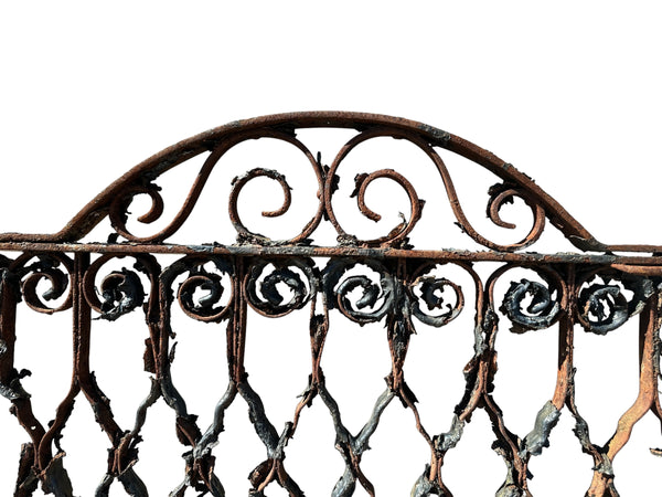 Antique Wrought Iron Arch Top Gate w/ Latch - 35.5" W x 34.5" T - GA20993