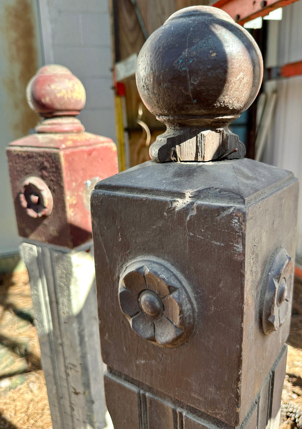 Pair of Antique Fluted Newel Posts w/ Flower Rosettes GA20805