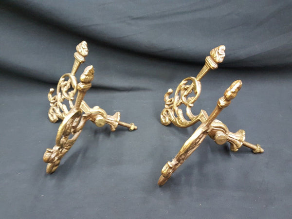 Architectural Salvage Solid Brass Hall Tree Double Hooks Ornate Design Set of 2