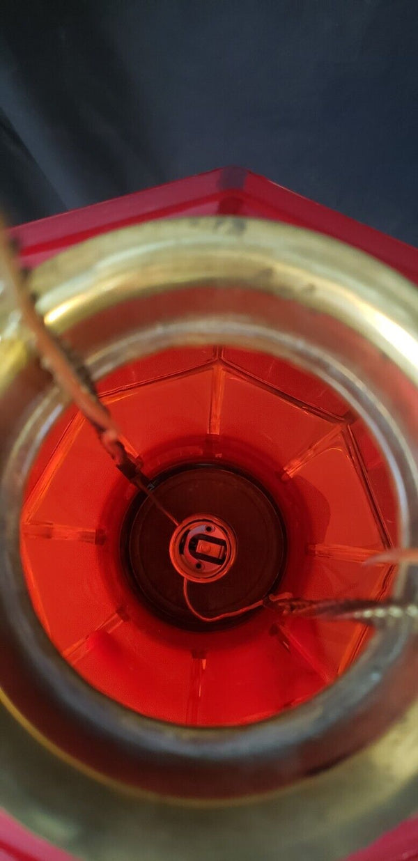 Red Frosted Octagon Hanging Oil Lamp Electrified with Brass Fitters GS00125