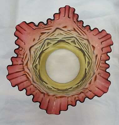 Large Antique Ruffled Yellow & Cranberry Lamp Shade