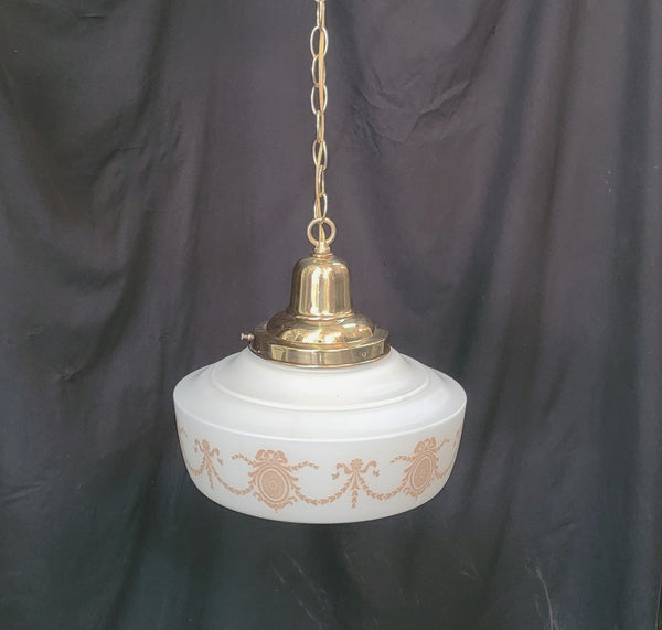 Restored Victorian Brass Pendant Light w/ Ornate Shade GS01029