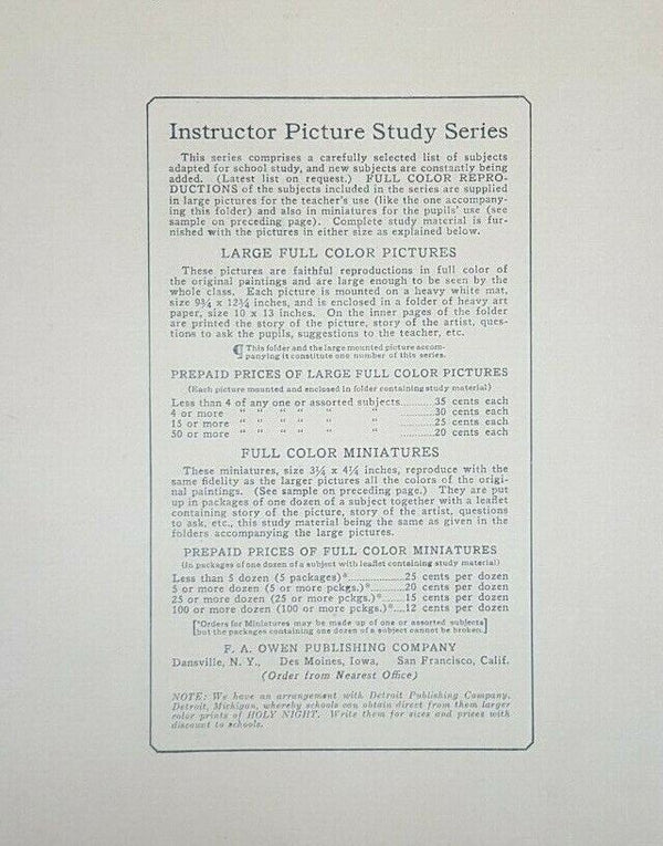 1927 "Holy Night" Correggio Instructor Picture Study Series Painting Owen Pub