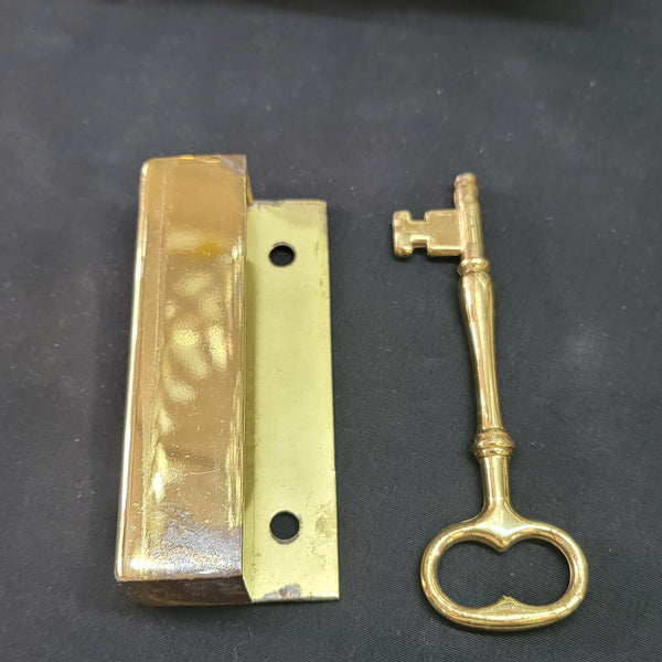 Left Side Brass Rim Lock Set w/ Keeper Key Deadbolt & More 6 3/4" x 4"GS00683
