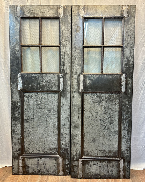 4-Pane 1-Panel Galvanized Steel Double Doors w/ Chicken Wire Glass GA20571