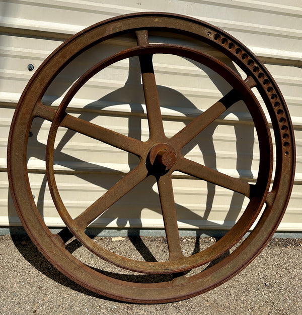 Pair of Industrial Cast Iron Pulley Wheels GA20932