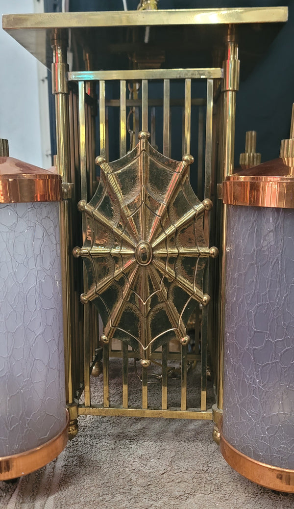 Pair of Art Deco Theatre Chandeliers w/ Spider Web Accents 23" x 17" GS01017