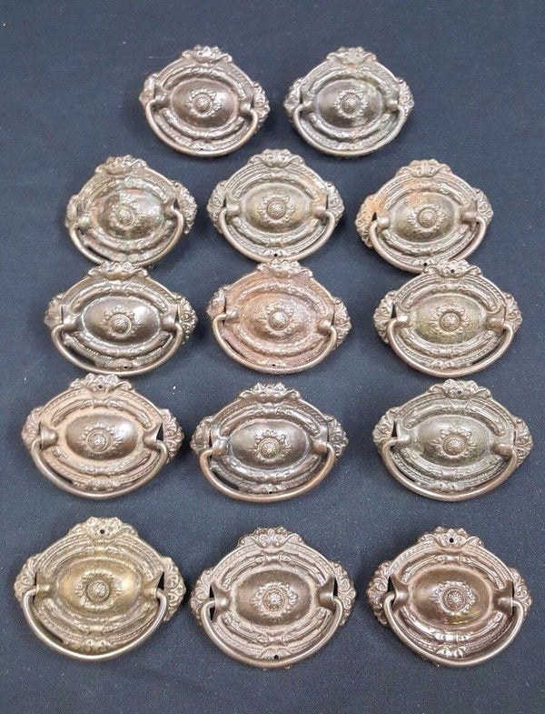 Architectural Salvage Small Oval Floral Design Drawer Pull Handles Set of 14