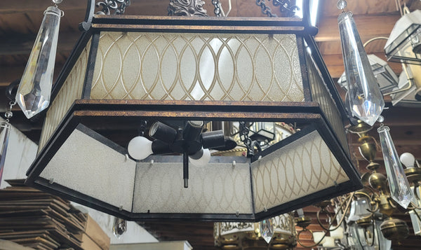 Tuscan Inspired 5 Light Chandelier w/ Textured Glass & Prisms 37" x 50" GS00626