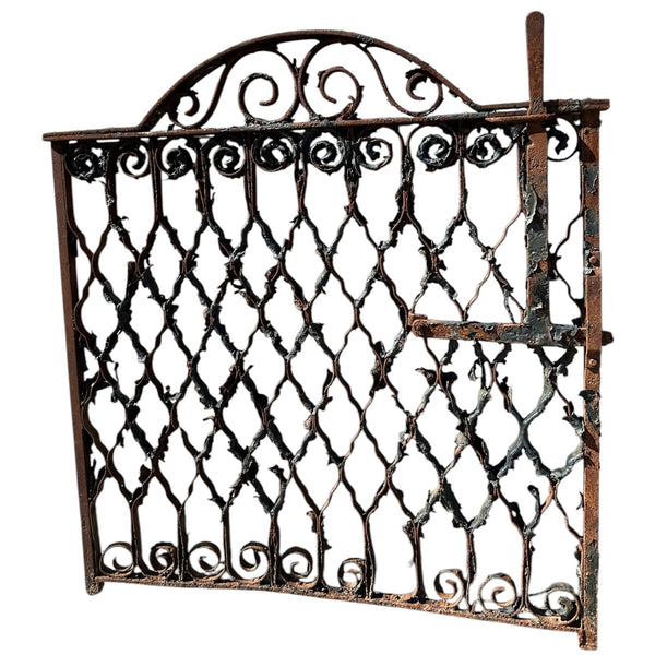 Antique Wrought Iron Arch Top Gate w/ Latch - 35.5" W x 34.5" T - GA20993