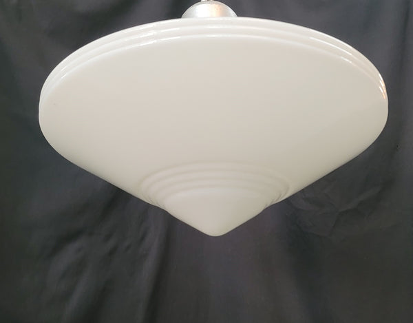 Vintage Art Deco Pendant Light w/ White Bullseye Pointed Shade GS01028