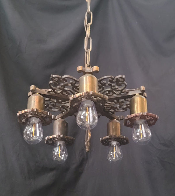 Restored Ornate Art Nouveau Solid Brass 5 Light Chandelier 13"x 30" GS00985