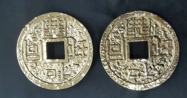 Pair of Hand Crafted Round Solid Brass Asian Design Back Plates