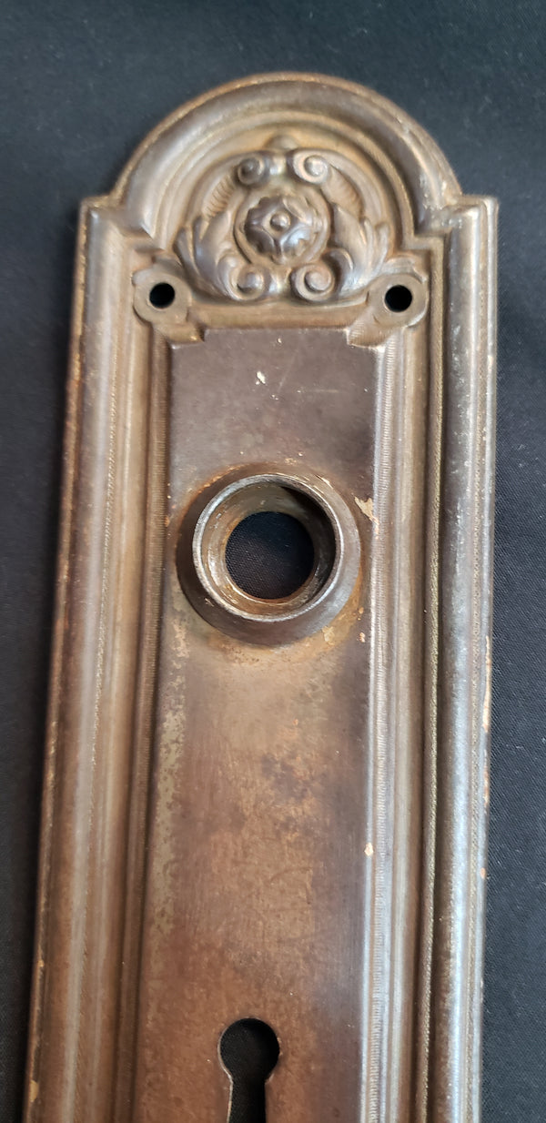 Pair of Art Nouveau Door Knob Backplates with Keyholes 8" x 2 3/8" GS00589