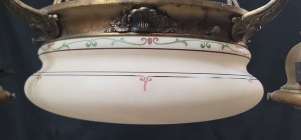 Vintage 5 Light Brass Chandelier w/ Center Shade 24" T GS00971