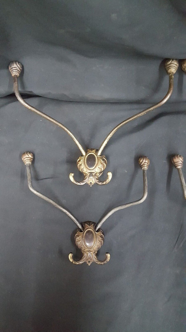 Set of 4 Victorian Solid Brass Double Hall Tree Coat Hooks 12" x 9 1/2" GA2278