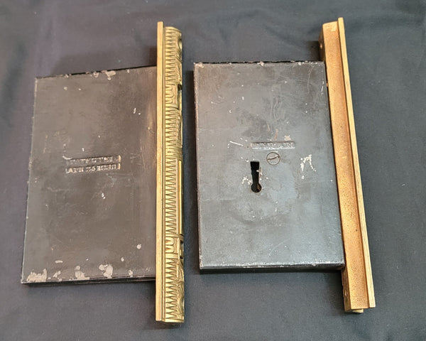 Restored Victorian Eastlake Pocket Door Lock Set 5 3/8" x 3 7/8" GS01045
